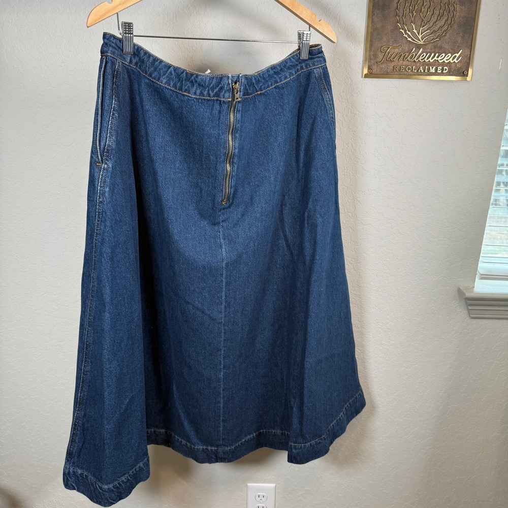 Boden Denim Midi Skirt Pleated Dark Wash Full A-Line Zipper Women US 16-18 - Picture 9 of 9